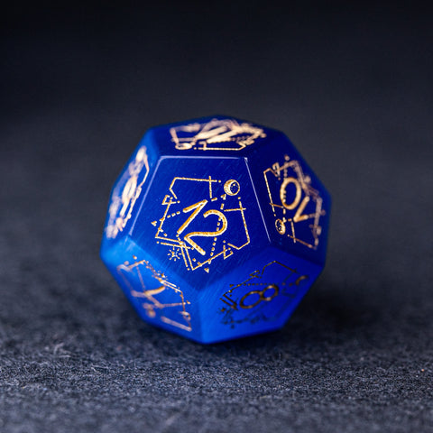 URWizards Dnd Blue Cat's Eye Stone Engraved Dice Set Astrology Style - Urwizards