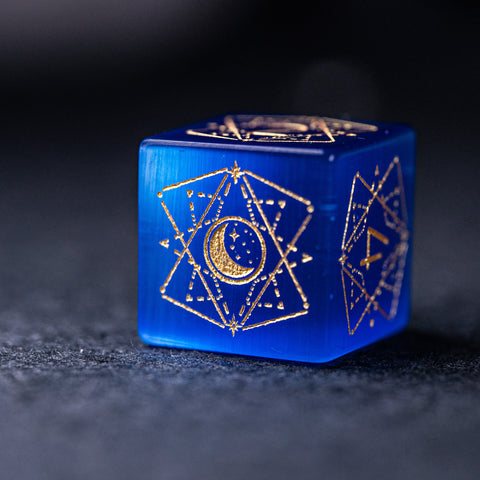 URWizards Dnd Blue Cat's Eye Stone Engraved Dice Set Astrology Style - Urwizards