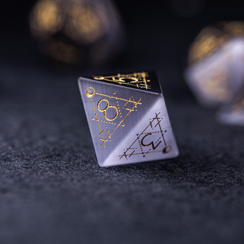 URWizards Dnd Grey Cat's Eye Stone Engraved Dice Set Astrology Style - Urwizards