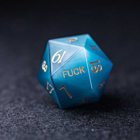 URWizards Dnd Aque Cat's Eye Engraved Dice Set Yeet & F*ck - Urwizards