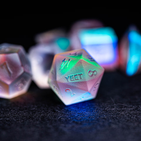 URWizards Dnd Raised Dichroic Prism Glass Dice Set YEET & F*CK - Urwizards