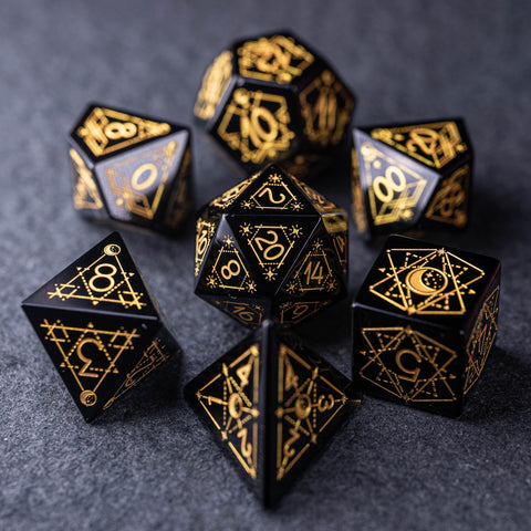 URWizards Dnd Obsidian Engraved Dice Set Astrology Style - Urwizards