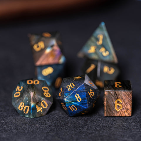URWizards Dnd Labradorite Engraved Dice Set Wizard lightning Style - Urwizards