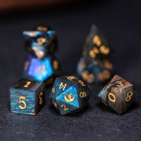 URWizards Dnd Labradorite Gemstone Engraved Dice Set Dragon Style - Urwizards