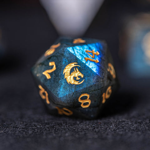 URWizards Dnd Labradorite Gemstone Engraved Dice Set Dragon Style - Urwizards