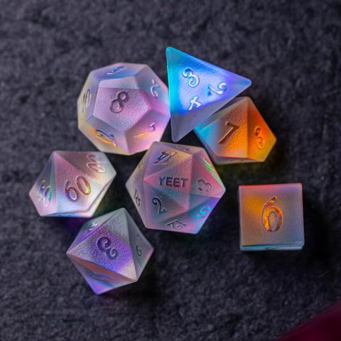 URWizards Dnd Raised Dichroic Prism Glass Dice Set YEET & F*CK - Urwizards