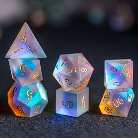URWizards Dnd Frosted Dichroic Prism Glass Dice Set YEET & F*CK - Urwizards
