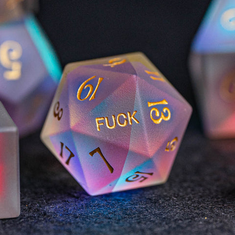 URWizards Dnd Frosted Dichroic Prism Glass Dice Set YEET & F*CK - Urwizards