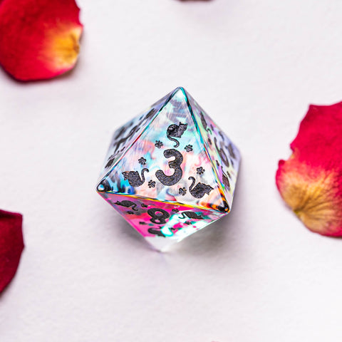 URWizards Dnd Engraved Dichroic Prism Glass Dice Set Meow Style - Urwizards