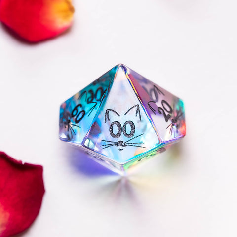 URWizards Dnd Engraved Dichroic Prism Glass Dice Set Meow Style - Urwizards