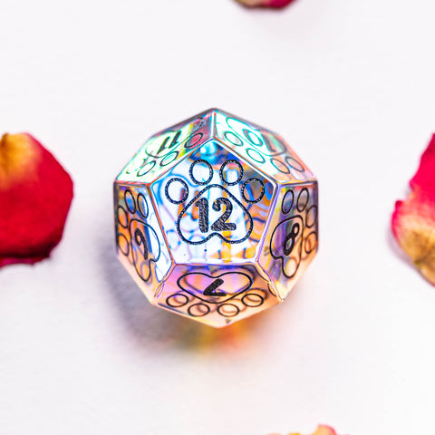 URWizards Dnd Engraved Dichroic Prism Glass Dice Set Meow Style - Urwizards