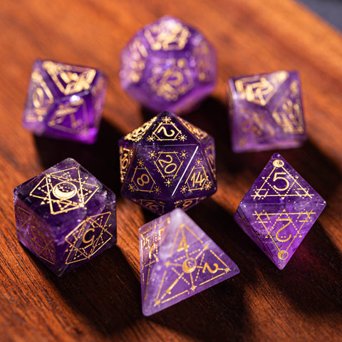 URWizards Dnd Amethyst Engraved Dice Set Astrology Style - Urwizards