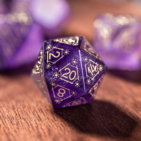URWizards Dnd Amethyst Engraved Dice Set Astrology Style - Urwizards