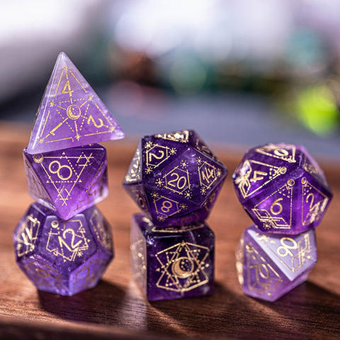 URWizards Dnd Amethyst Engraved Dice Set Astrology Style - Urwizards