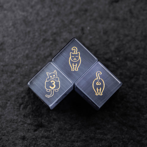 URWizards Dnd Engraved Grey Cat's Eye Dice Set Meow Style - Urwizards