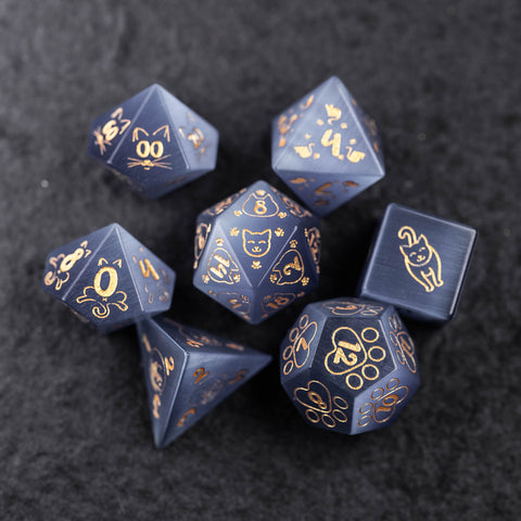 URWizards Dnd Engraved Grey Cat's Eye Dice Set Meow Style - Urwizards