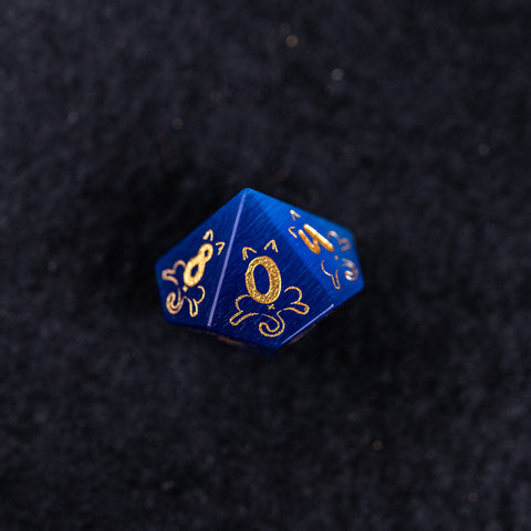URWizards Dnd Engraved Blue Cat's Eye Dice Set Meow Style - Urwizards