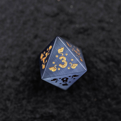 URWizards Dnd Engraved Grey Cat's Eye Dice Set Meow Style - Urwizards