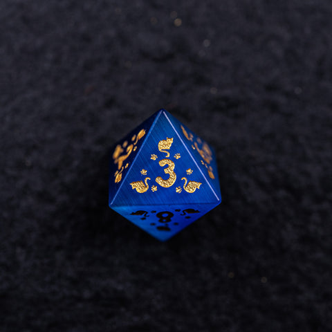URWizards Dnd Engraved Blue Cat's Eye Dice Set Meow Style - Urwizards