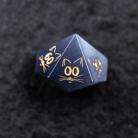 URWizards Dnd Engraved Grey Cat's Eye Dice Set Meow Style - Urwizards