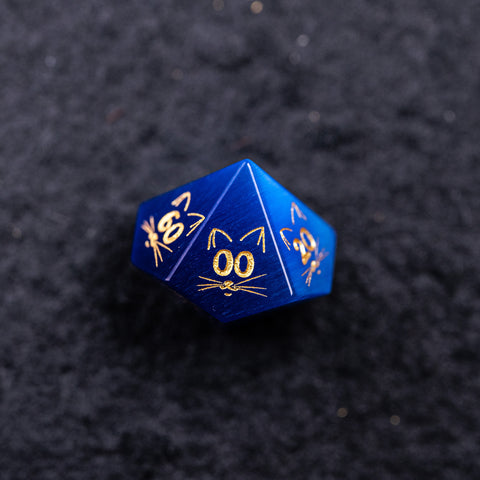 URWizards Dnd Engraved Blue Cat's Eye Dice Set Meow Style - Urwizards