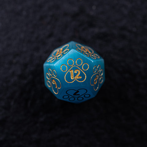 URWizards Dnd Engraved Aqua Cat's Eye Dice Set Meow Style - Urwizards