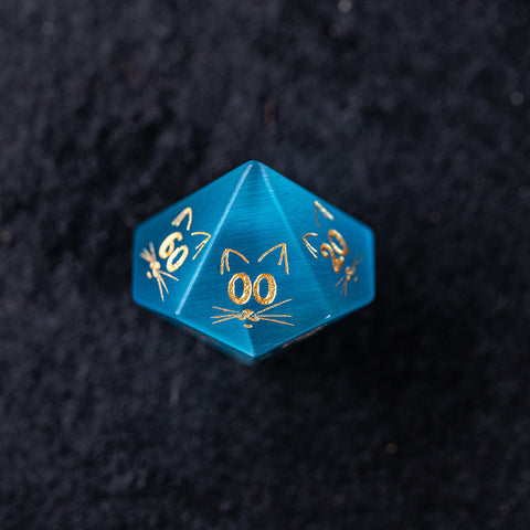 URWizards Dnd Engraved Aqua Cat's Eye Dice Set Meow Style - Urwizards