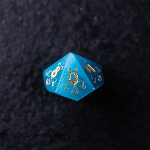 URWizards Dnd Engraved Aqua Cat's Eye Dice Set Meow Style - Urwizards