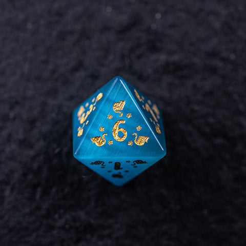 URWizards Dnd Engraved Aqua Cat's Eye Dice Set Meow Style - Urwizards