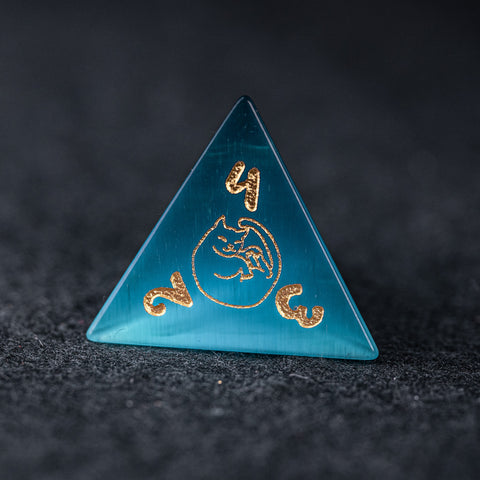 URWizards Dnd Engraved Aqua Cat's Eye Dice Set Meow Style - Urwizards