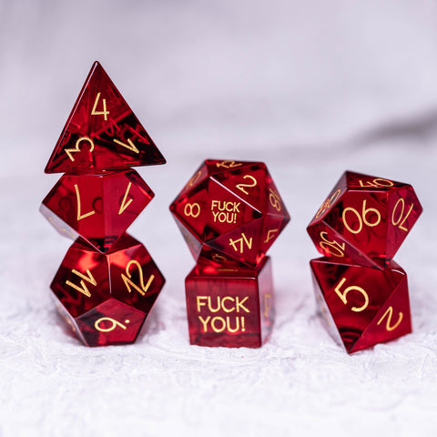 URWizards Dnd Garnet Glass Engraved Dice Set F*CK Style - Urwizards