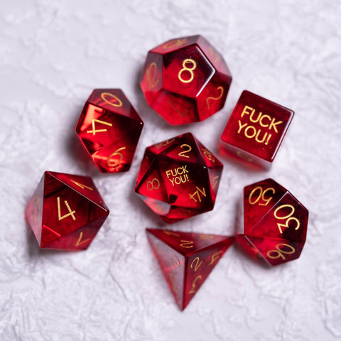 URWizards Dnd Garnet Glass Engraved Dice Set F*CK Style - Urwizards