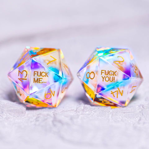 URWizards Dnd Dichroic Prism Glass Engraved Dice Set F*CK Style - Urwizards