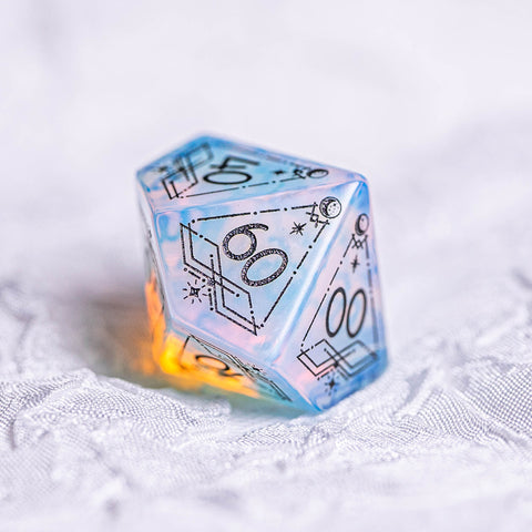 URWizards Dnd Opalite Engraved Dice Set Astrology Style Black Inked - Urwizards