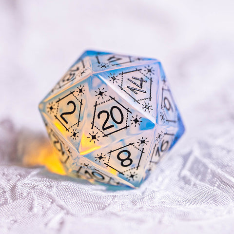 URWizards Dnd Opalite Engraved Dice Set Astrology Style Black Inked - Urwizards