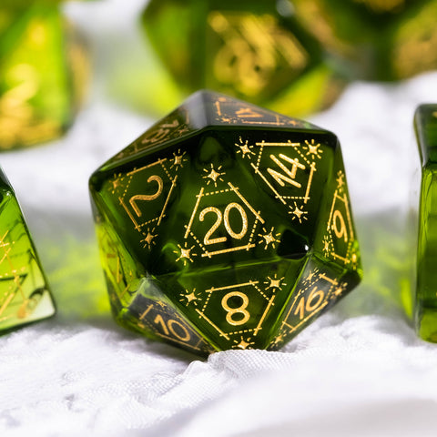 URWizards Dnd Peridot Glass Engraved Dice Set Astrology Style - Urwizards