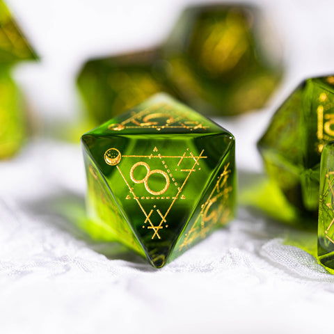 URWizards Dnd Peridot Glass Engraved Dice Set Astrology Style - Urwizards