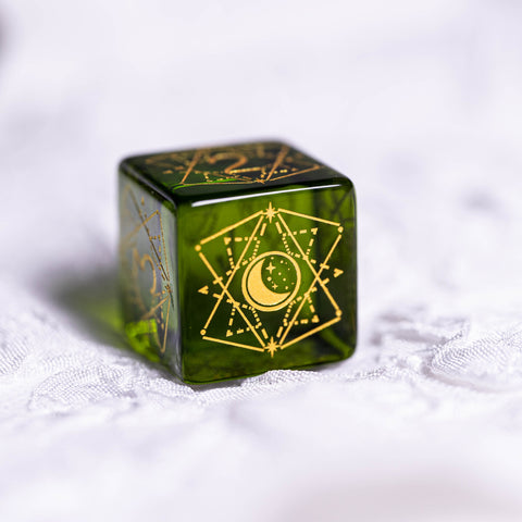 URWizards Dnd Peridot Glass Engraved Dice Set Astrology Style - Urwizards