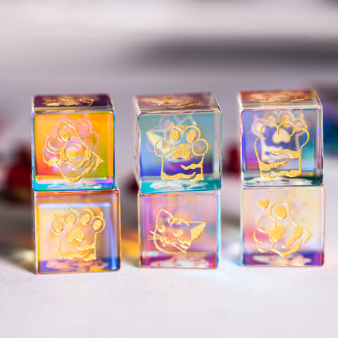 URWizards Dnd Engraved Dichroic Prism Glass D6 Dice Meow Style - Urwizards
