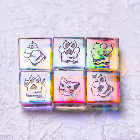 URWizards Dnd Engraved Dichroic Prism Glass D6 Dice Meow Style - Urwizards