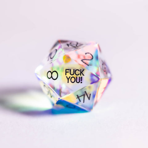 URWizards Dnd Dichroic Prism Glass Engraved Dice Set F*CK Style - Urwizards