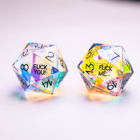 URWizards Dnd Dichroic Prism Glass Engraved Dice Set F*CK Style - Urwizards