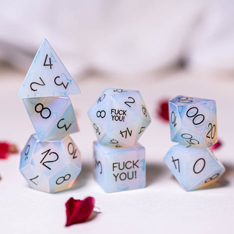 URWizards Dnd Opalite Gemstone Engraved Dice Set F*CK Style - Urwizards