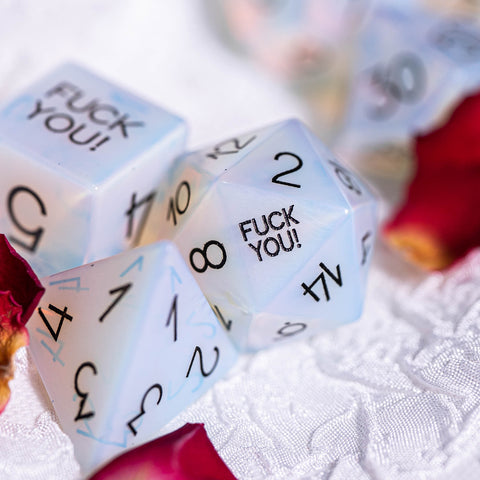 URWizards Dnd Opalite Gemstone Engraved Dice Set F*CK Style - Urwizards
