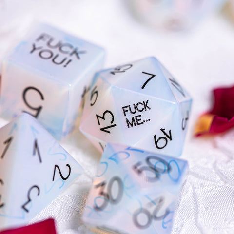 URWizards Dnd Opalite Gemstone Engraved Dice Set F*CK Style - Urwizards