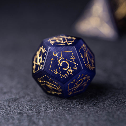URWizards Dnd Purple Cat's Eye Stone Engraved Dice Set Astrology Style - Urwizards