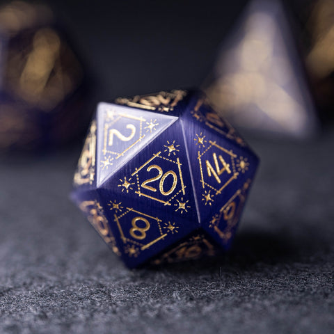 URWizards Dnd Purple Cat's Eye Stone Engraved Dice Set Astrology Style - Urwizards