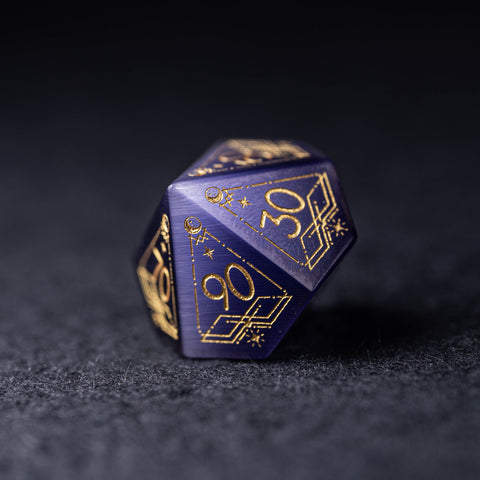 URWizards Dnd Purple Cat's Eye Stone Engraved Dice Set Astrology Style - Urwizards