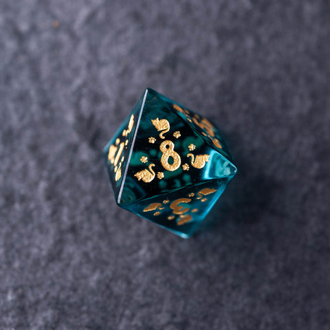 URWizards Dnd Engraved Blue Glass Dice Set Meow Style - Urwizards
