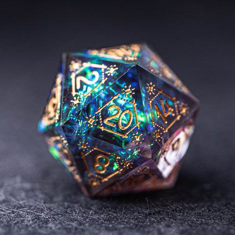 URWizards Dnd Engraved Handmade Resin Dark Glitter D20 Dice Astrology Style - Urwizards